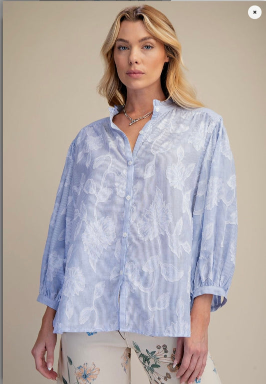 The Bluebell Breeze Floral Button Down Blouse
