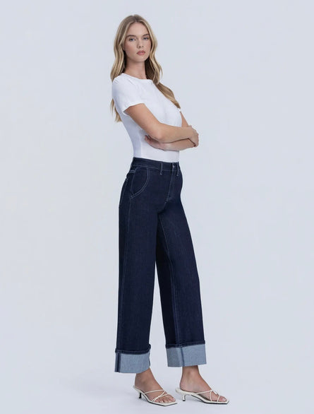 Vervet by Flying Monkey, High Rise Dark Wash Cuffed Ankle Wide Leg Jeans