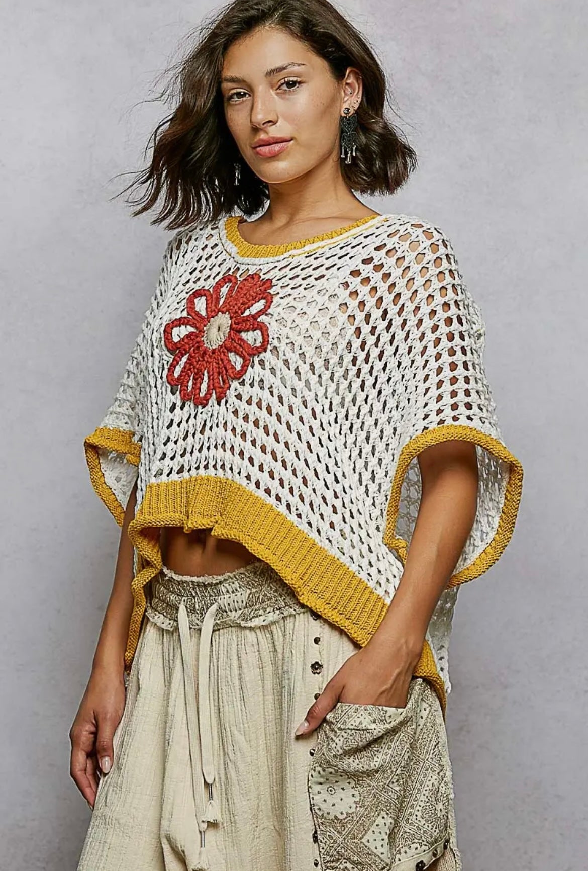 Full Bloom, crochet embroidered top