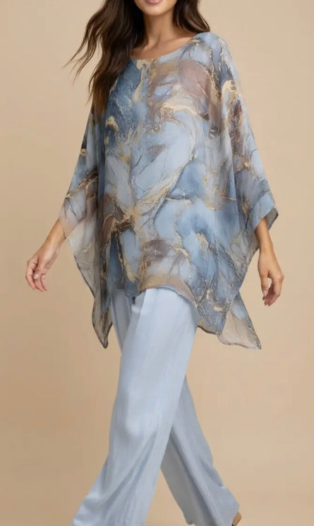 Made in Italy Marble Print Silk Poncho Top
