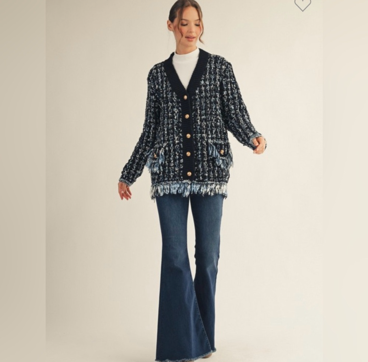 The fifth avenue, tweed fringe cardigan