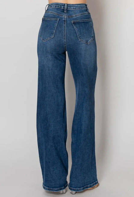 The Grommet, high rise wide leg embellished jeans