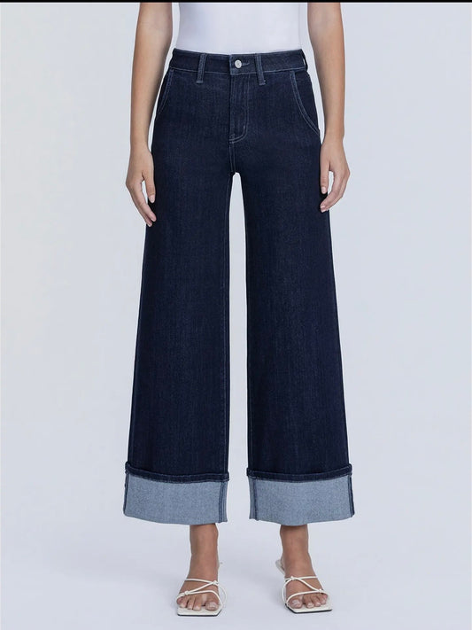 Vervet by Flying Monkey, High Rise Dark Wash Cuffed Ankle Wide Leg Jeans