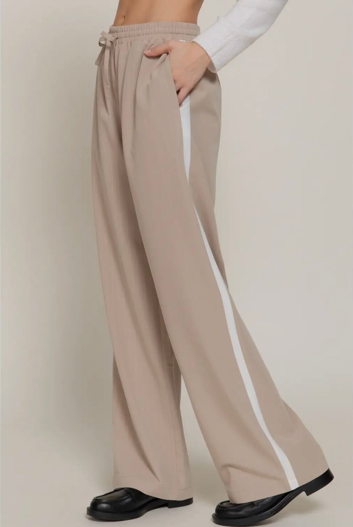 Taupe pin striped, Wide Leg track Pants