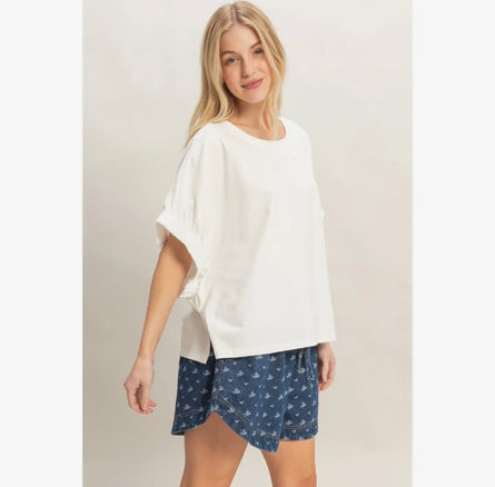 Cotton Boat Neck Dolman Top | Off Shoulder Flutter Sleeve Blouse
