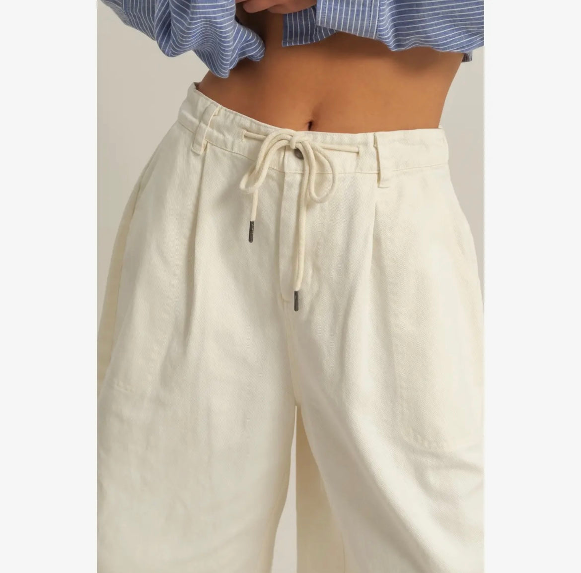 Drawstring waist Cotton Wide leg Jorts