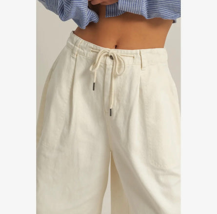 Drawstring waist Cotton Wide leg Jorts