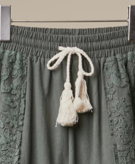 Lace Accent Patchwork Crochet Harem Jogger Pants