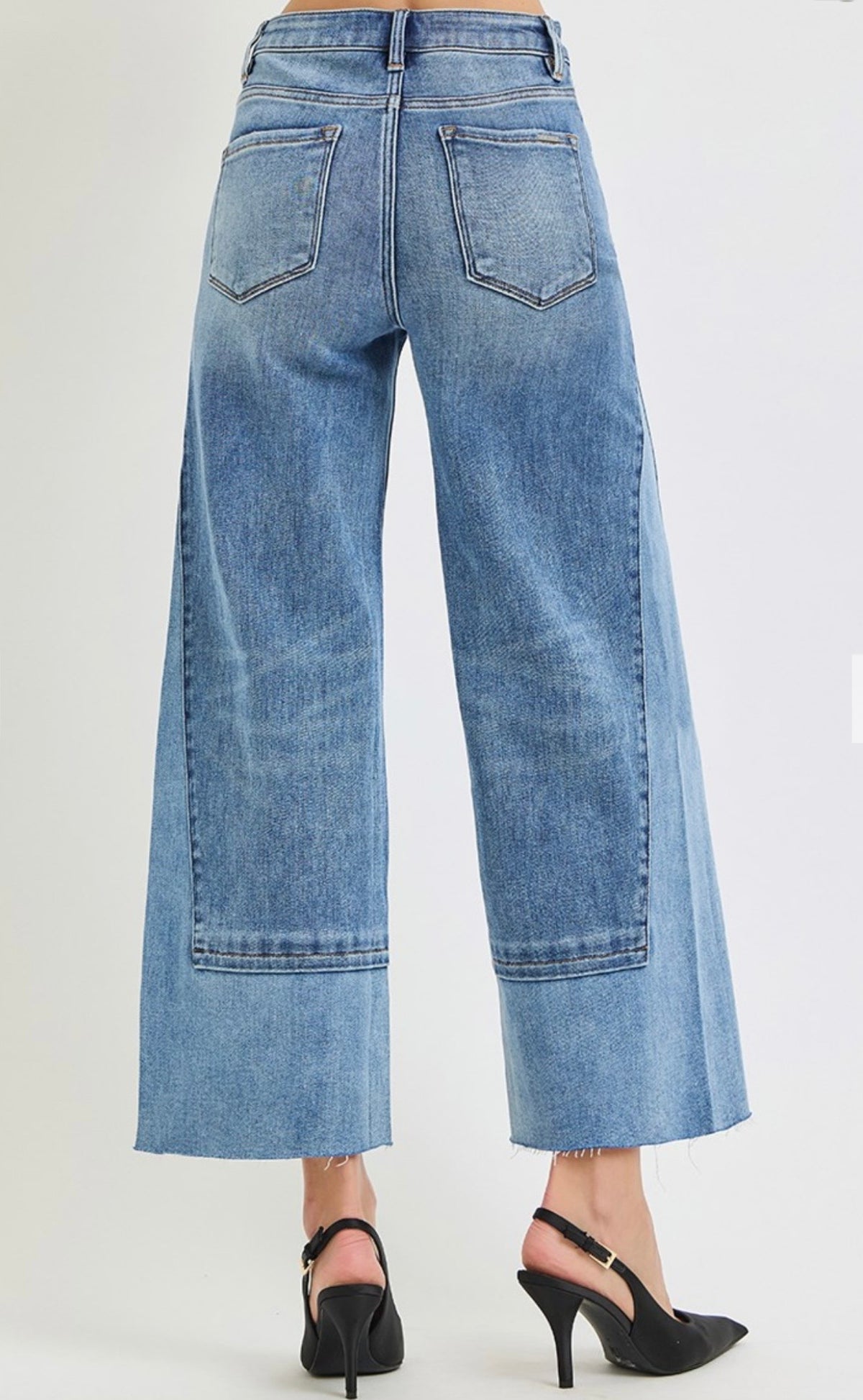 Risen, Tummy Control high rise front seam cropped wide leg jeans