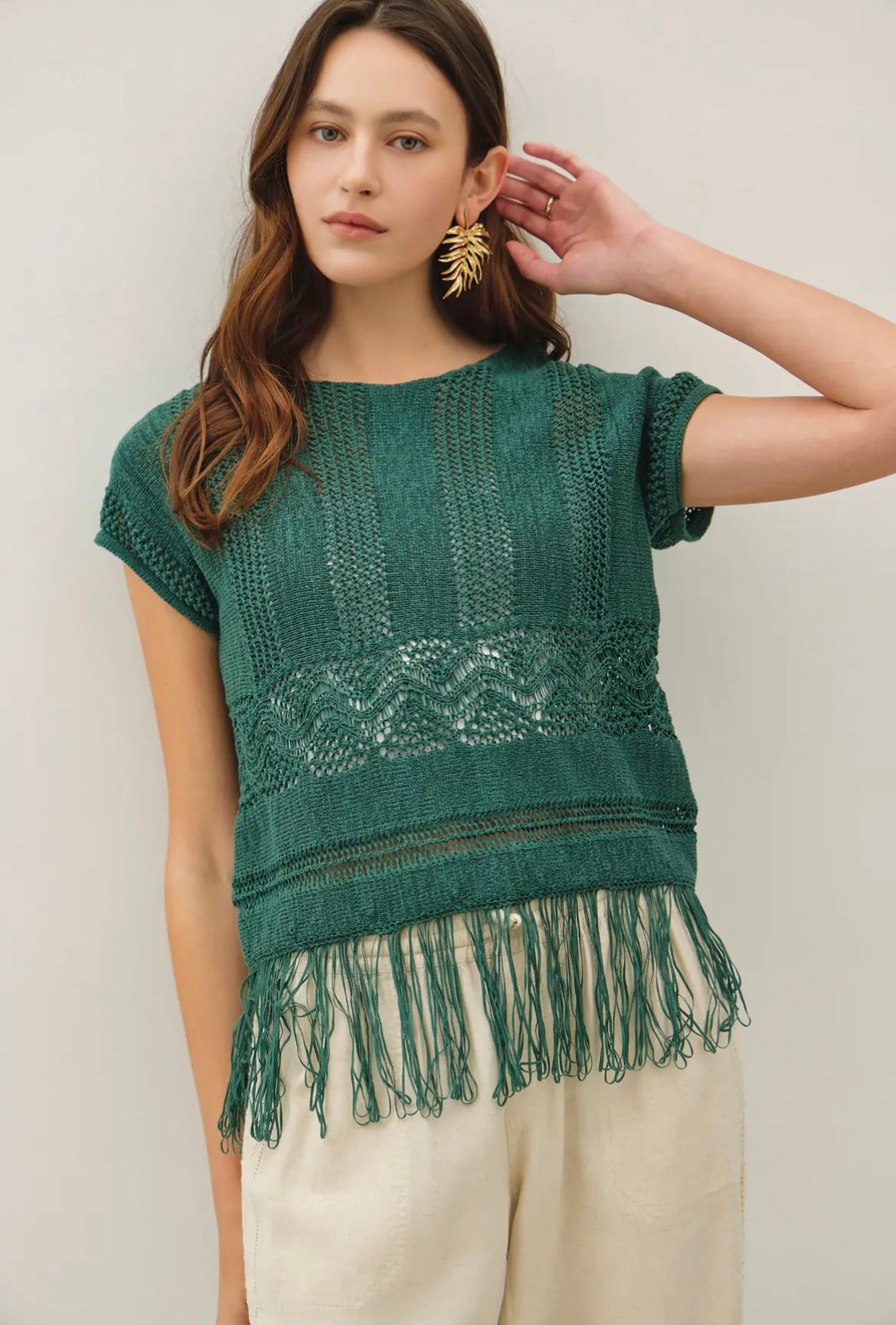 Fringed Crochet Sweater Top