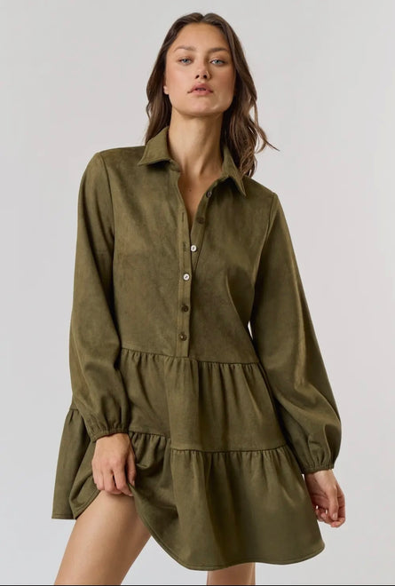 Marlowe, suede, tiered babydoll dress