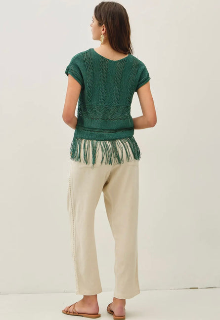 Fringed Crochet Sweater Top