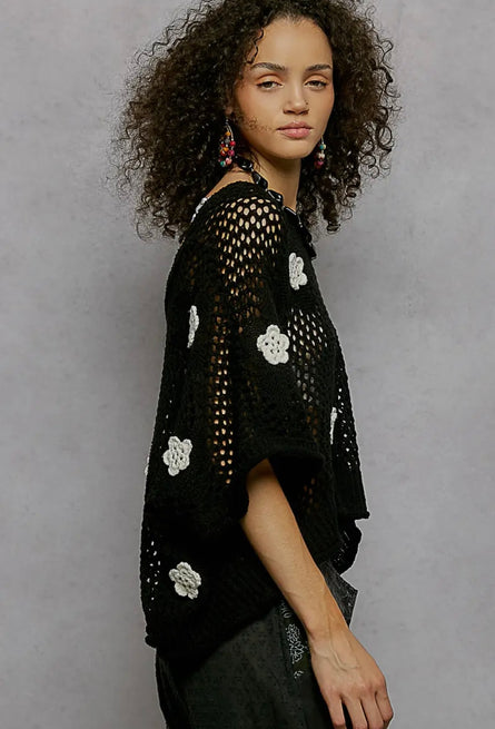 POL, Embroidered flower crochet top