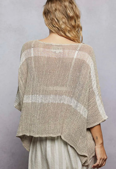 POL, striped round neck crochet top