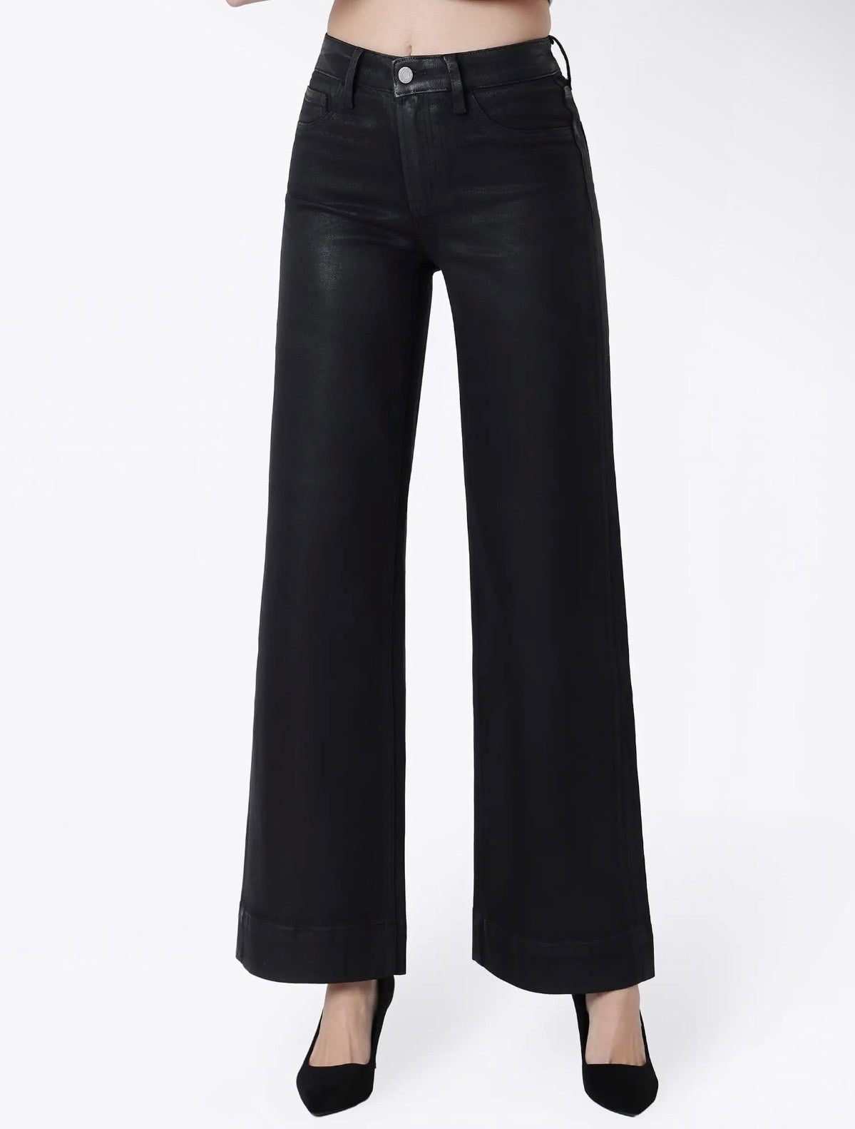 Vervet, Black coated High Rise wide leg jeans