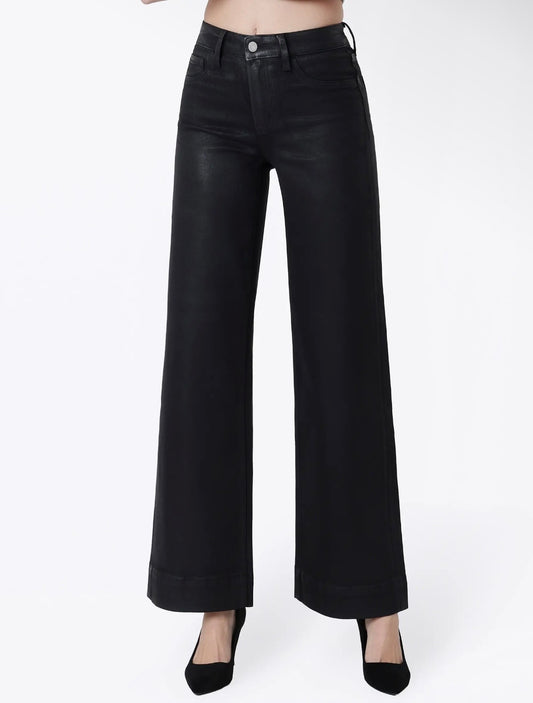 Vervet, Black coated High Rise wide leg jeans
