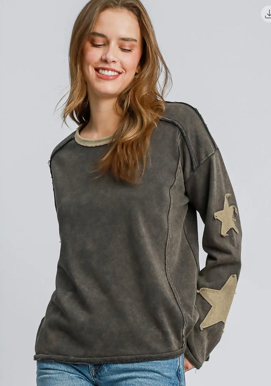 Lucky Star, mineral washed star patch sweatshirt