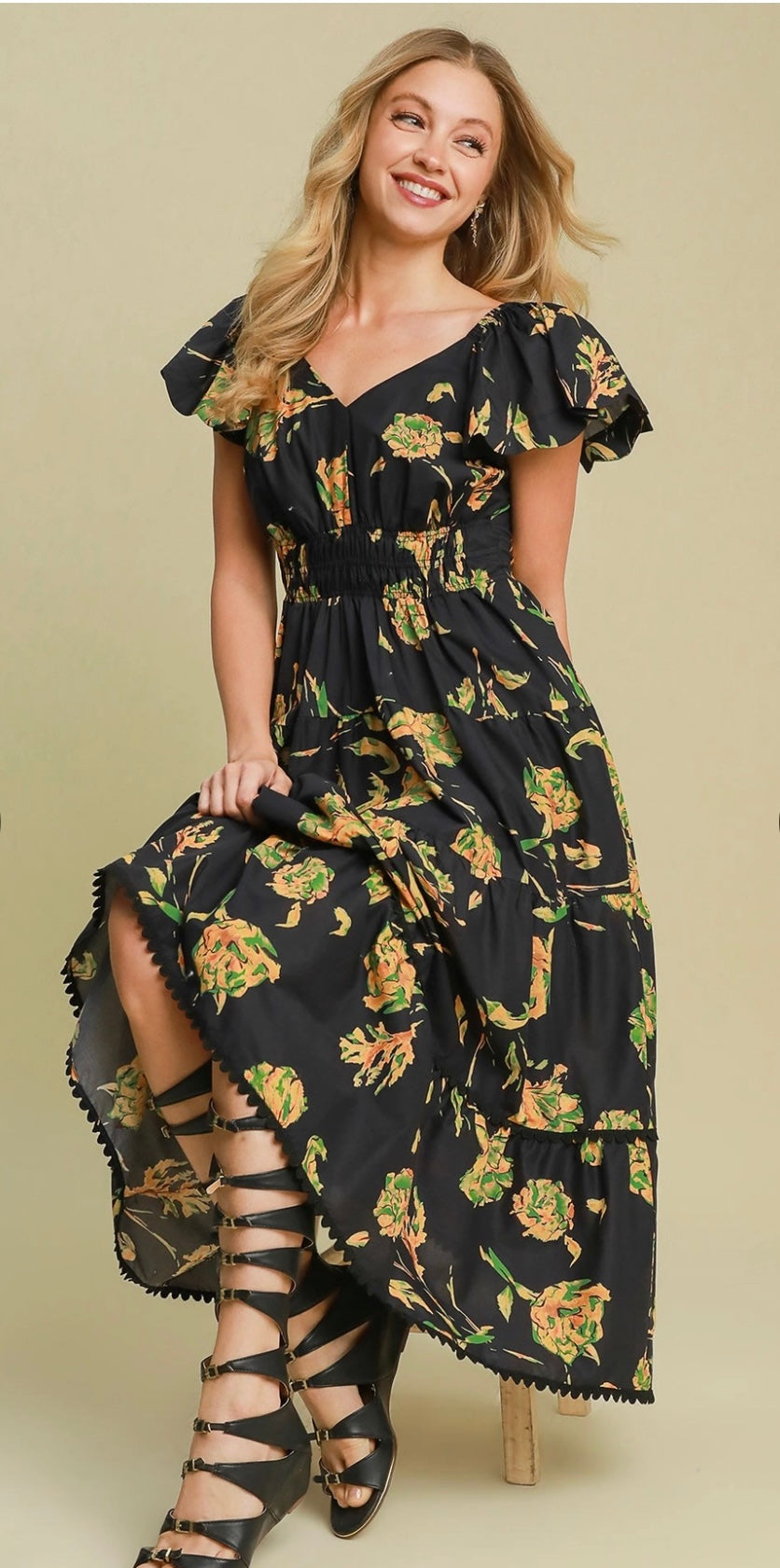 Midnight Garden Tiered Midi Dress