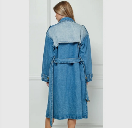 Denim trench coat with belt