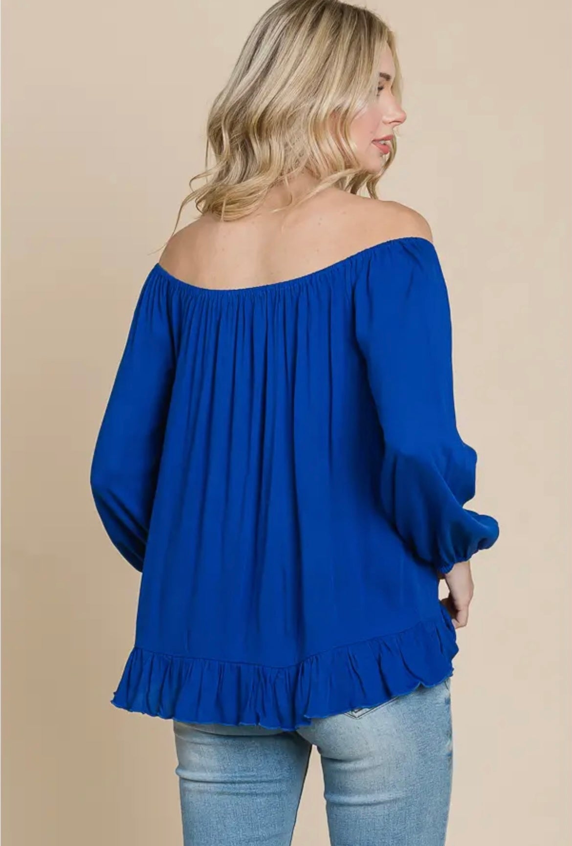 Women’s Convertible Off Shoulder Ruffle Hem Rayon Blouse