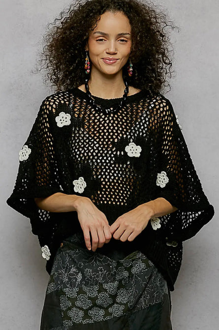 POL, Embroidered flower crochet top