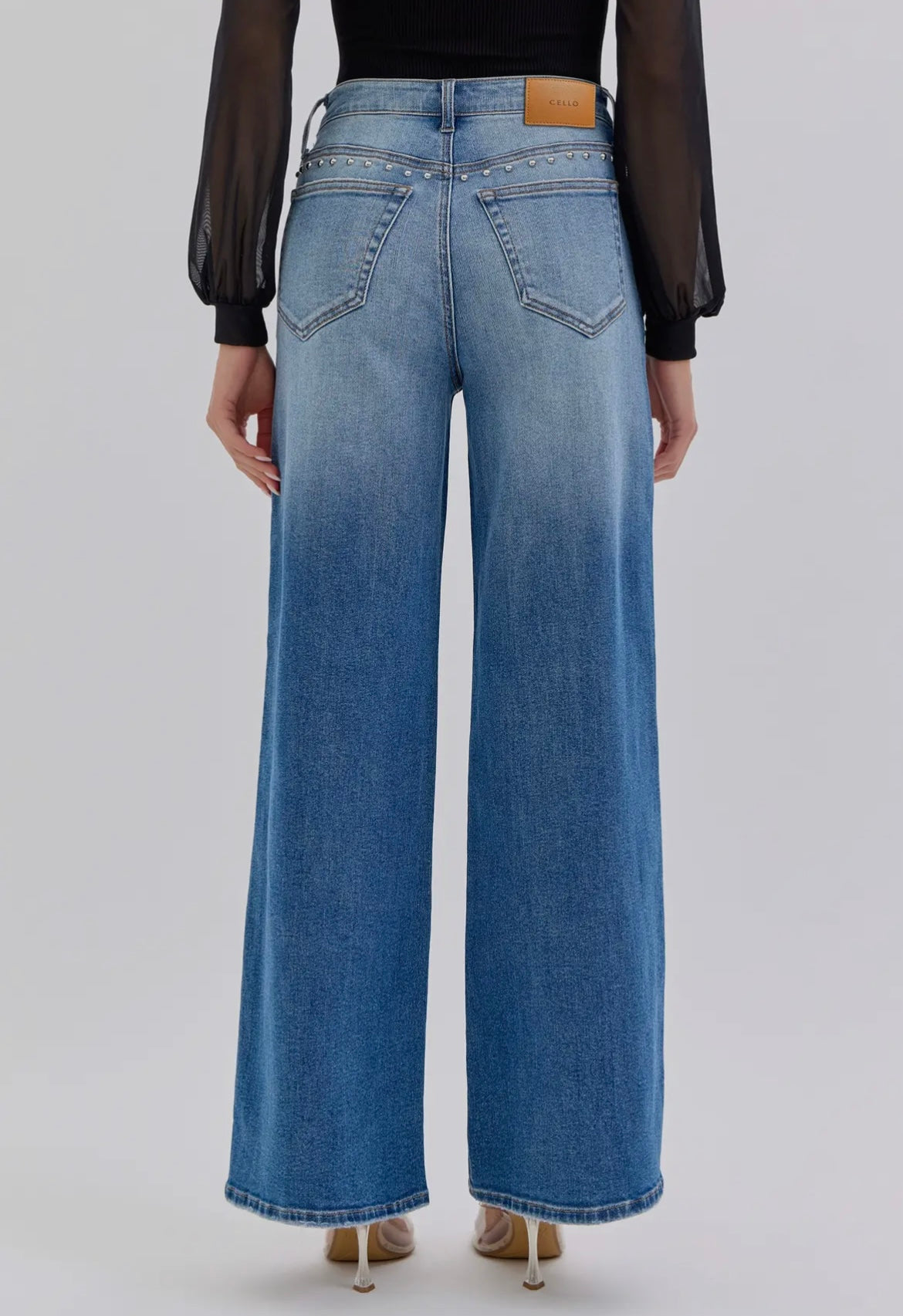 The Stud, Embellished stud detail wide leg jeans