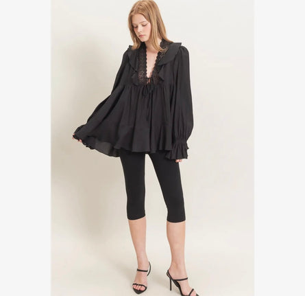 Romantic Lace Boho Ruffle Babydoll Tunic Top