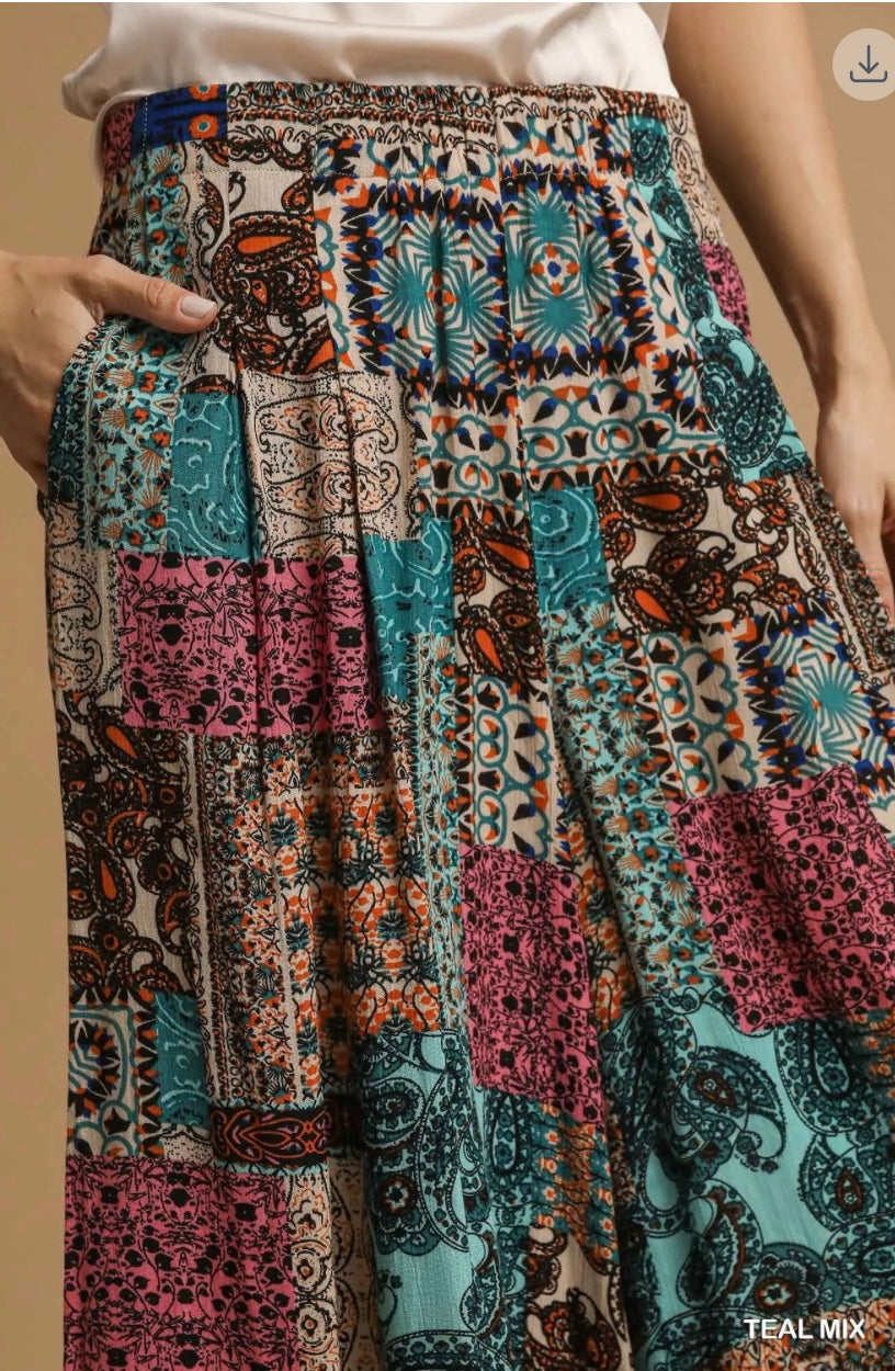 Boho Patchwork Wide Leg Palazzo Pants