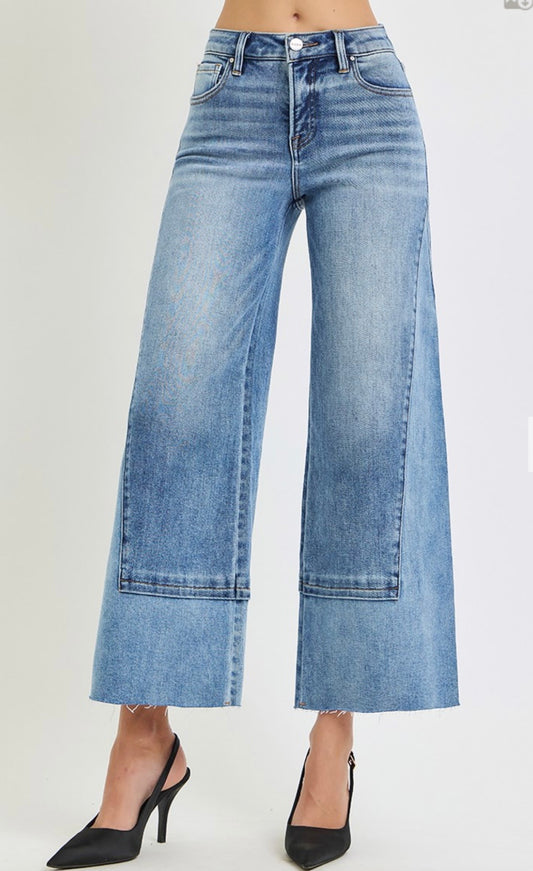 Risen, Tummy Control high rise front seam cropped wide leg jeans