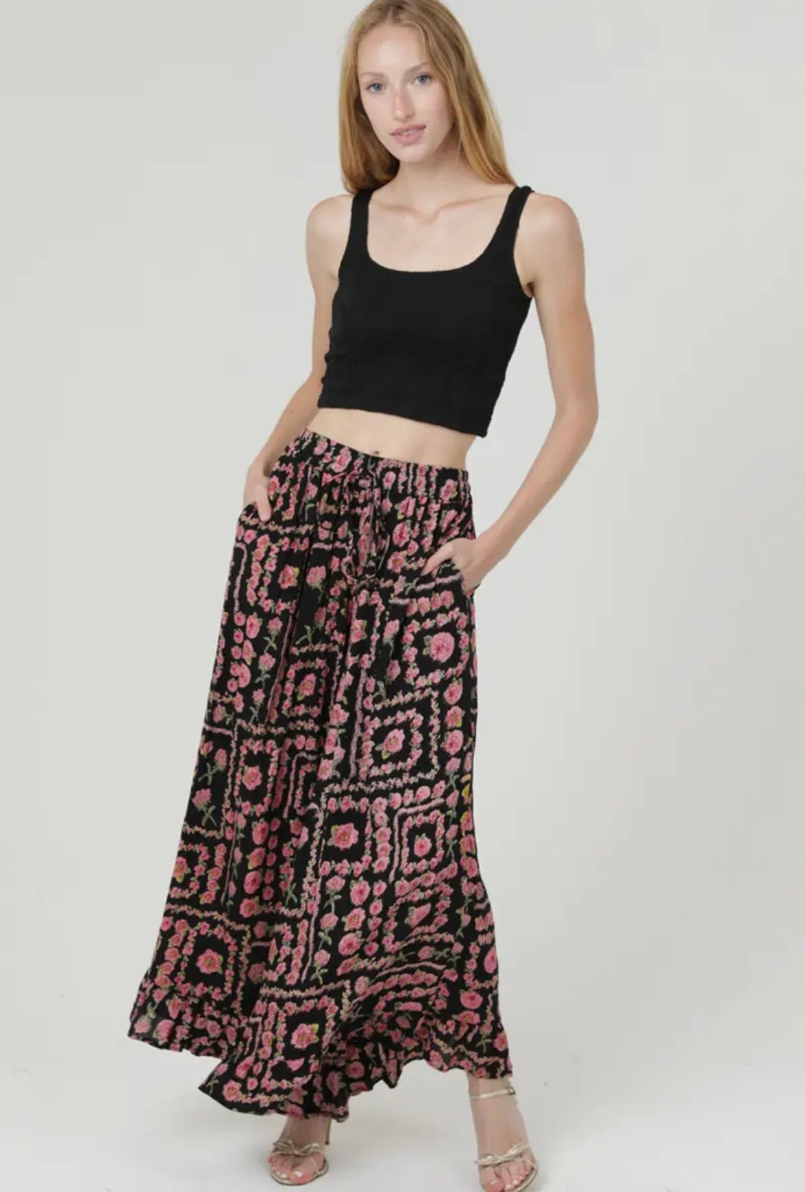 Pink Rose, Boho Flowy palazzo pants