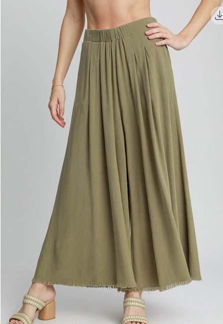Cotton and Linen Blend Wide Leg Palazzo Pants
