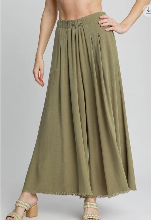 Cotton and Linen Blend Wide Leg Palazzo Pants