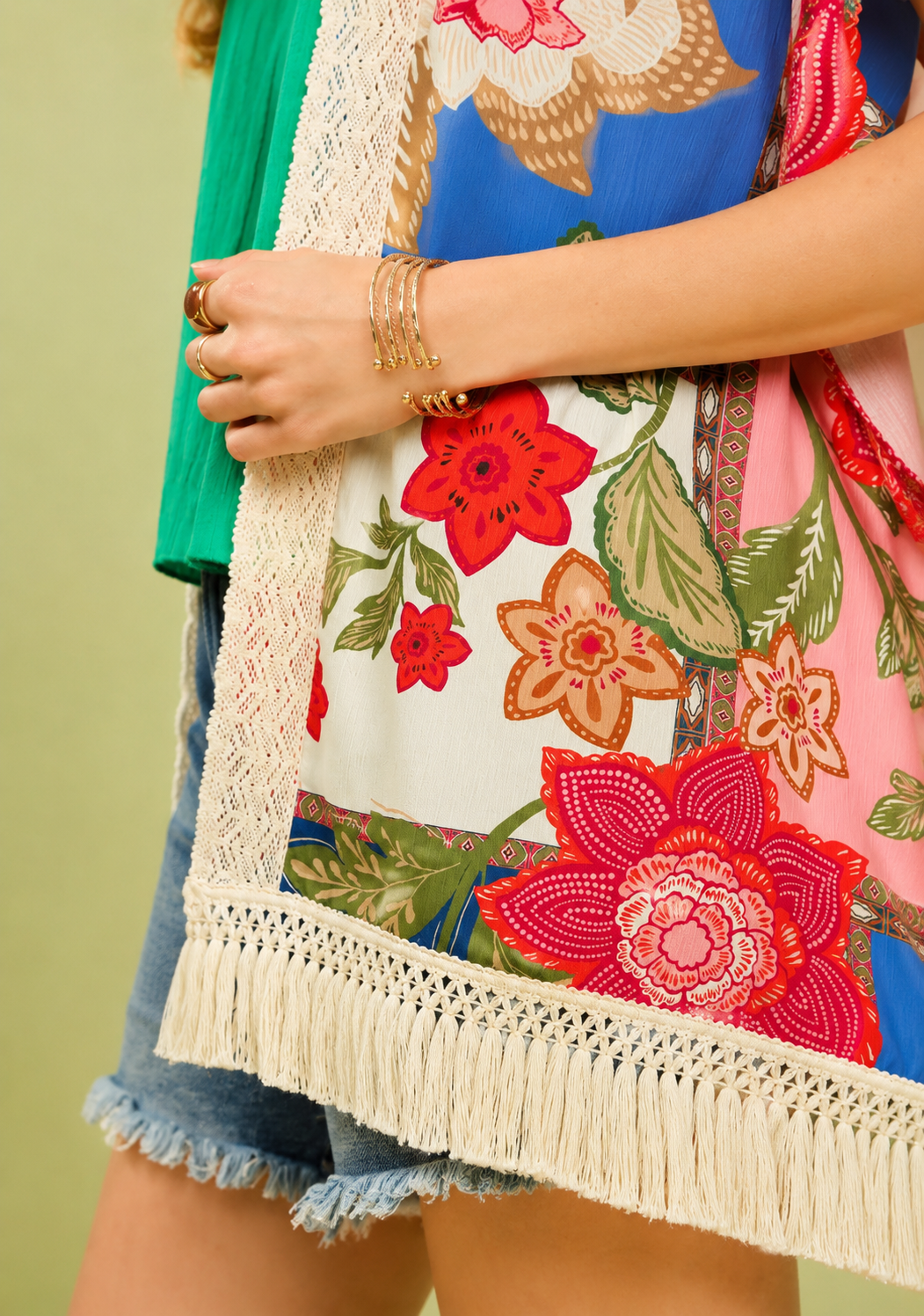 Santorini Bloom Boho Fringe Kimono