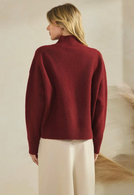 Claret, Wool blend Burgundy mock neck sweater