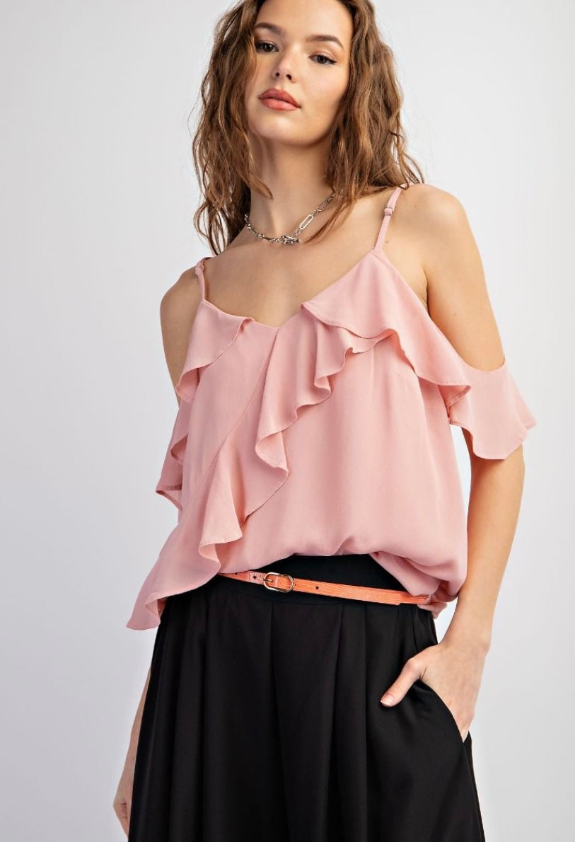 The Effortless Ruffle Cold Shoulder Blouse