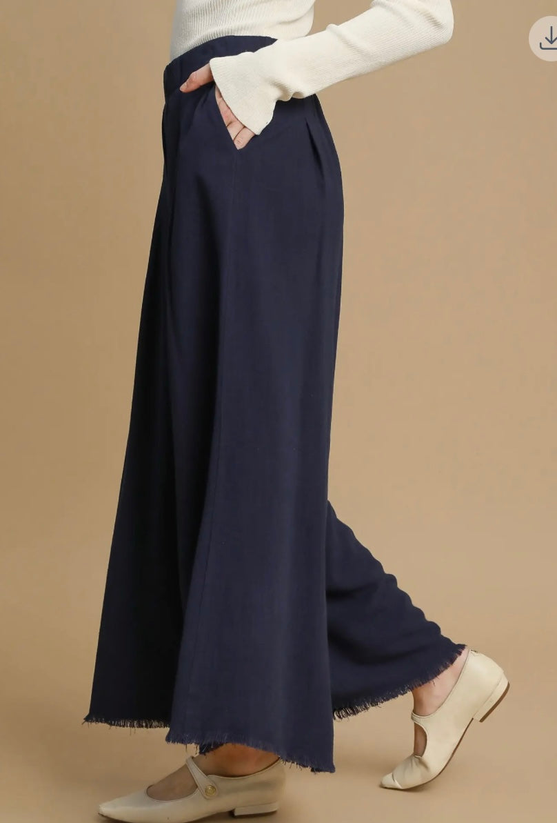 Cotton and Linen Blend Wide Leg Palazzo Pants