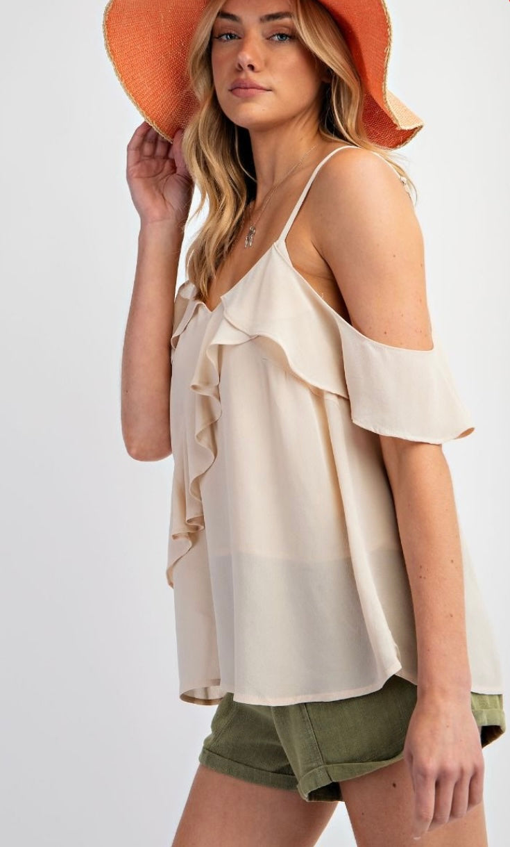 The Effortless Ruffle Cold Shoulder Blouse