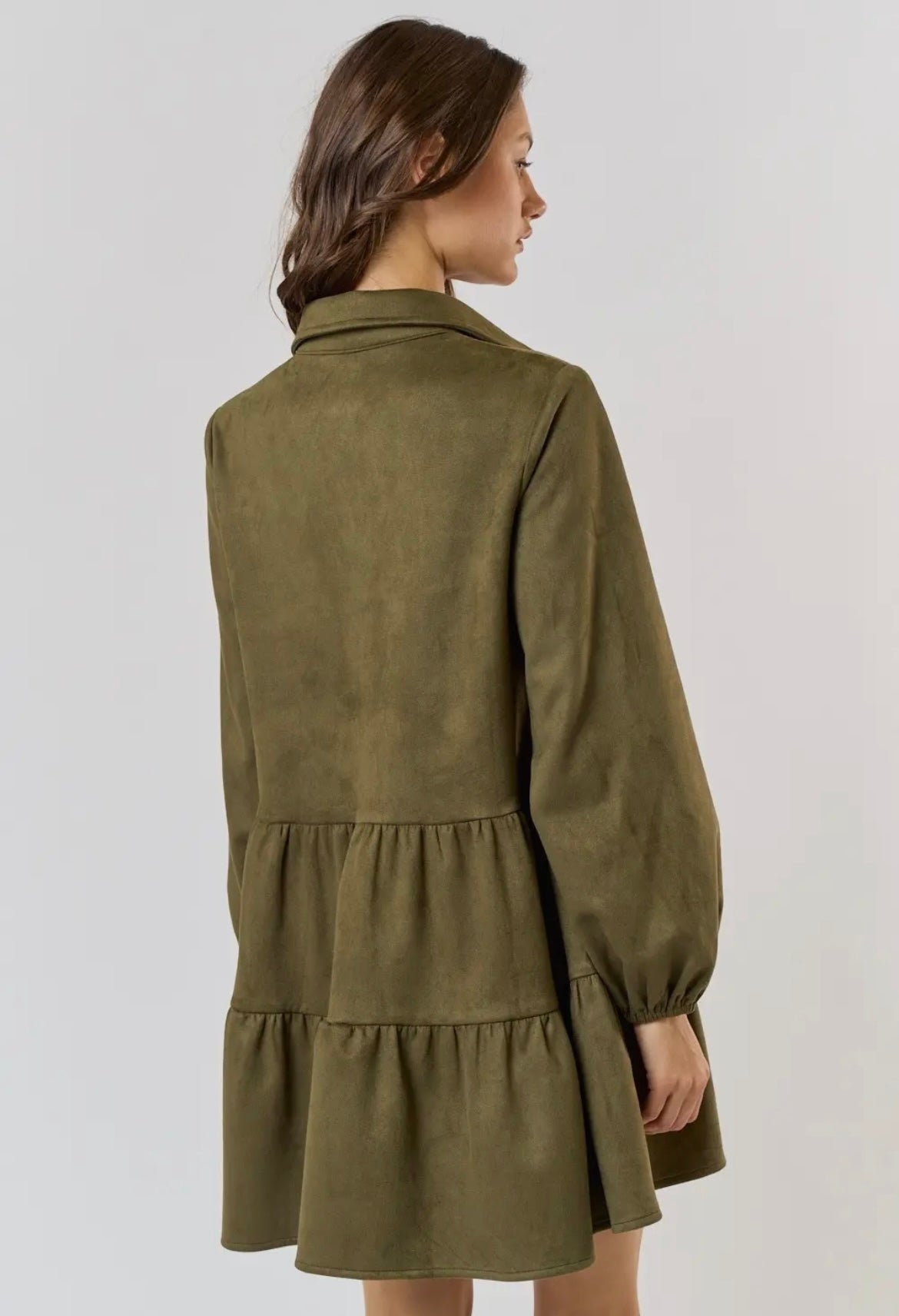 Marlowe, suede, tiered babydoll dress