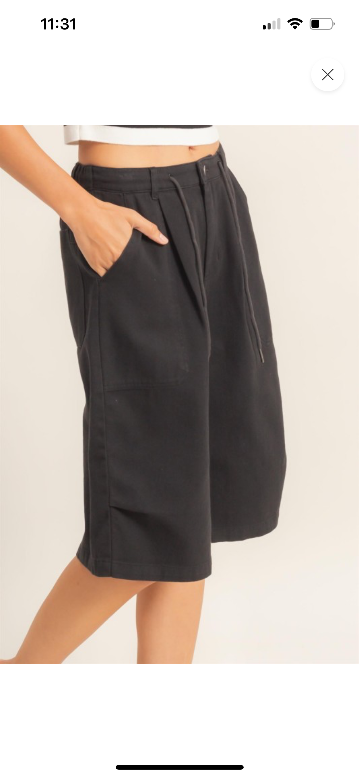 Drawstring waist Cotton Wide leg Jorts