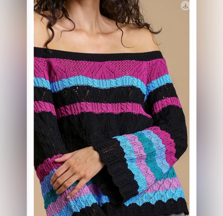 Electric Kiss, color block off the shoulder knit top