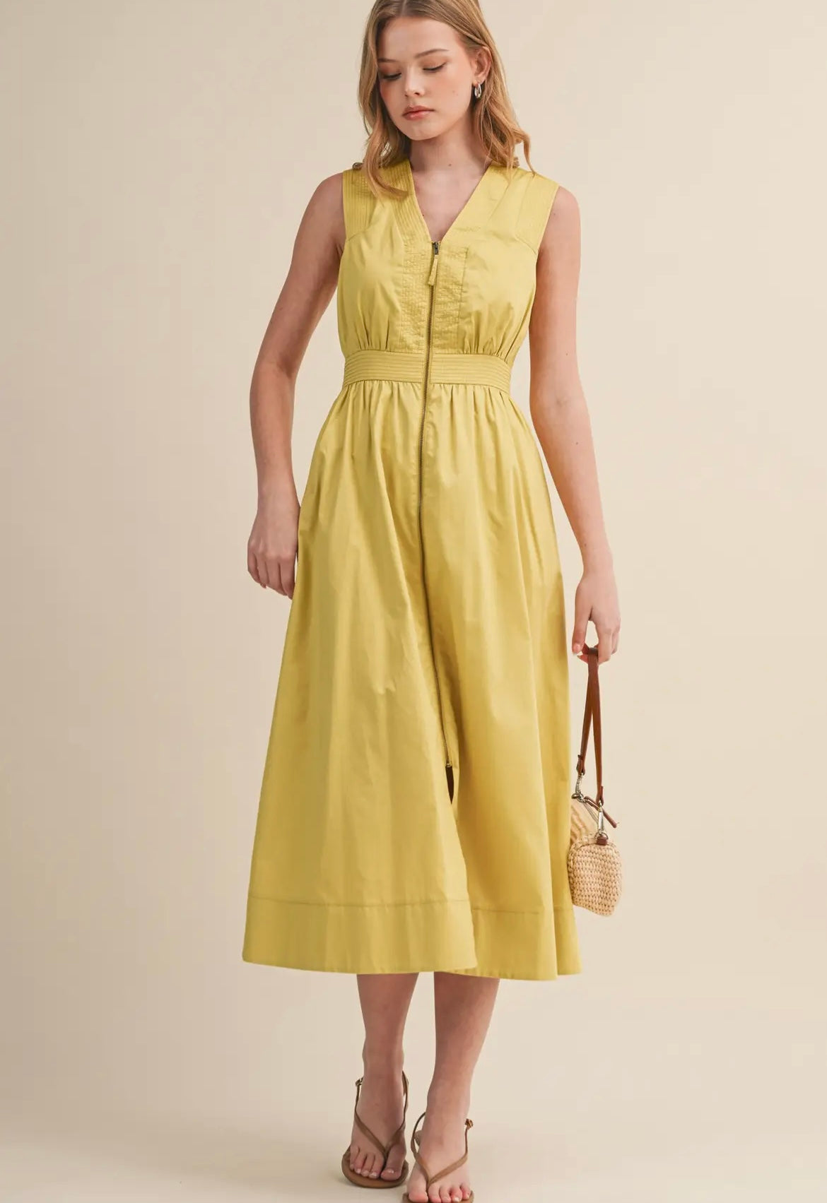 Golden Hour Zip Front Midi Dress