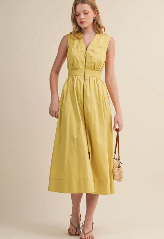 Golden Hour Zip Front Midi Dress