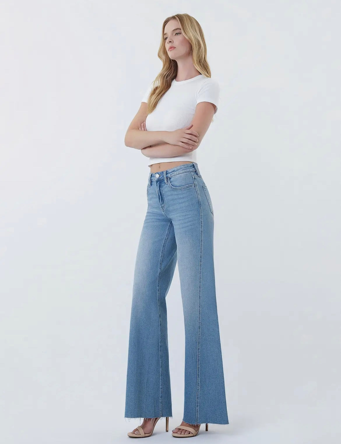 High Rise twisted seam wide leg jeans