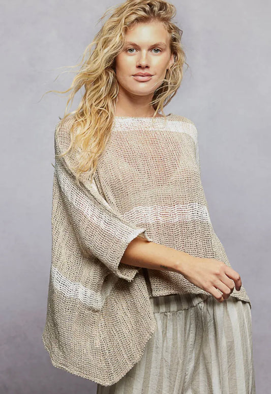 POL, striped round neck crochet top