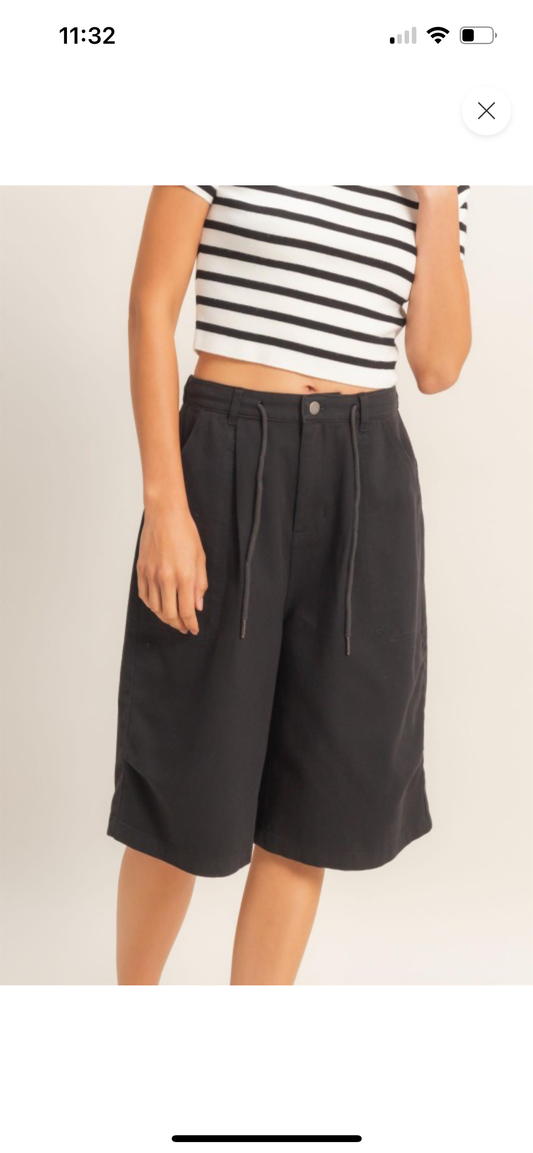 Drawstring waist Cotton Wide leg Jorts