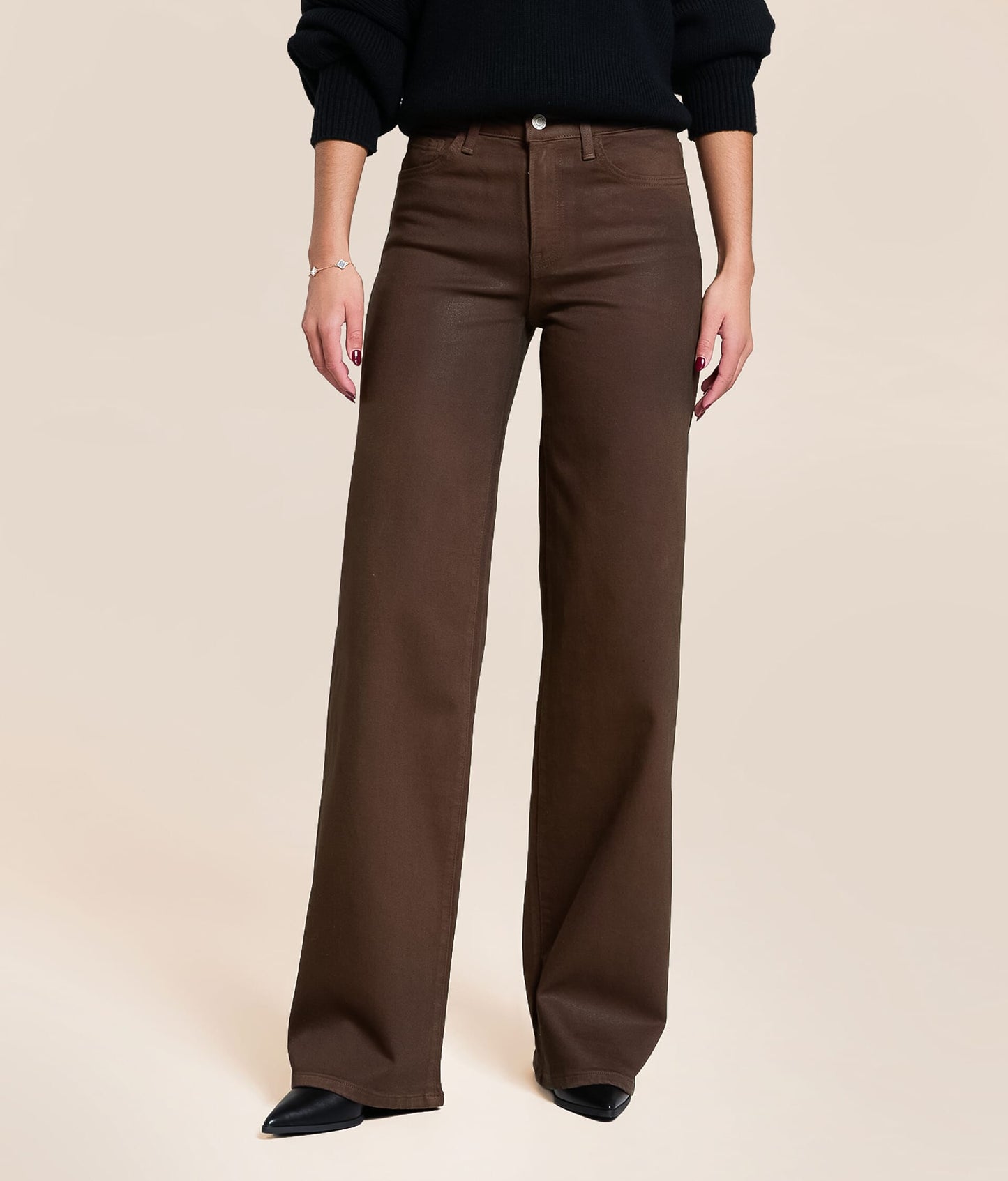 The Olivia Chicory Coffee Wide Leg Coated Denim