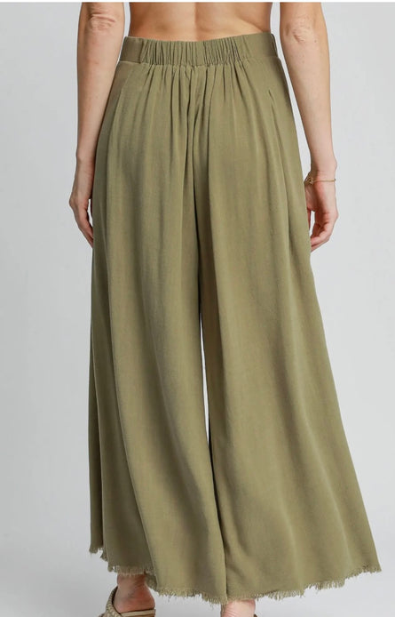 Cotton and Linen Blend Wide Leg Palazzo Pants