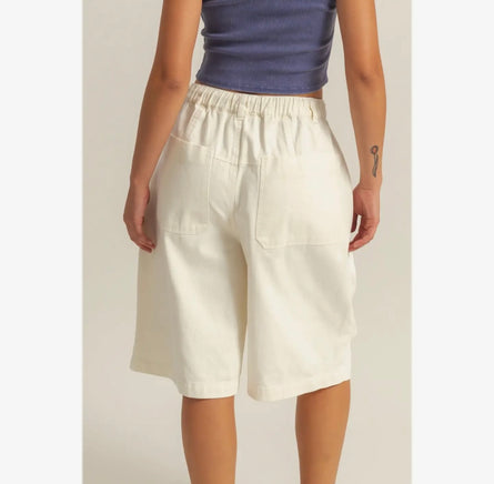 Drawstring waist Cotton Wide leg Jorts