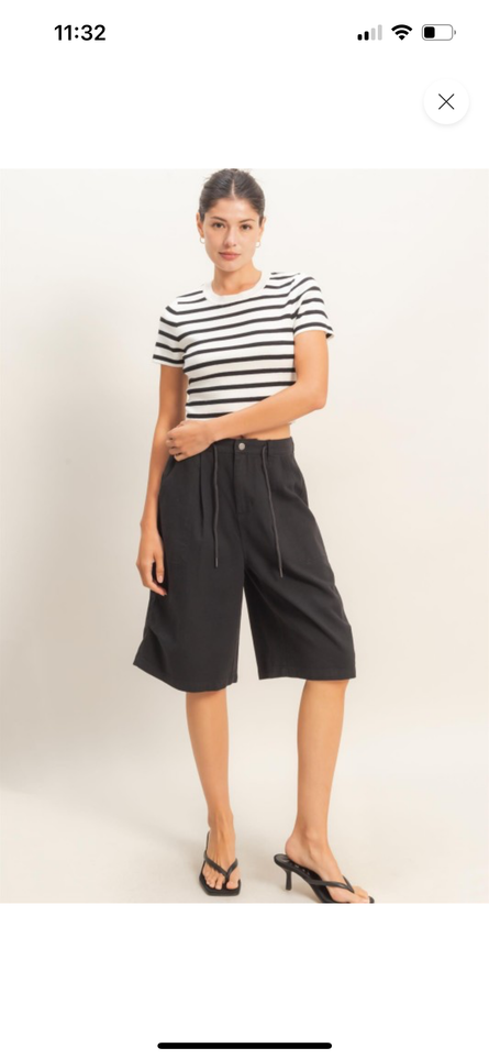 Drawstring waist Cotton Wide leg Jorts