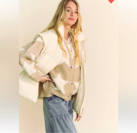 Oversized elongated sleeve warm puffer vest